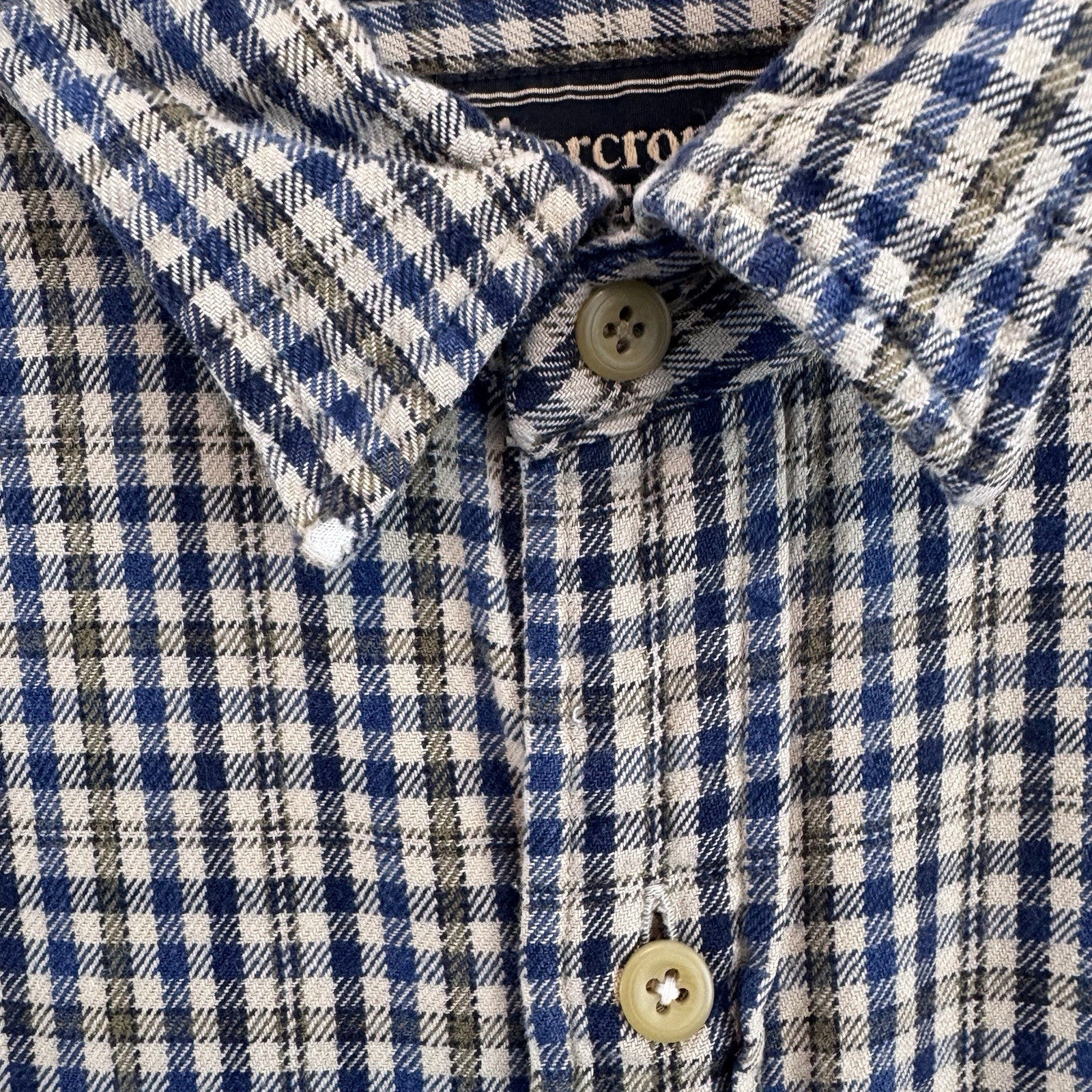 Abercrombie & Fitch XL Plaid Button Up Shirt Blue Beige Cotton Flannel
