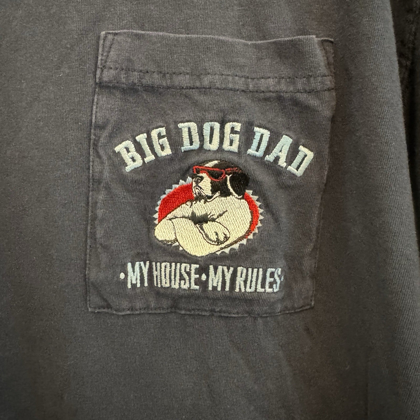 Big Dog Dad “My House My Rules” Pocket Long Sleeve Shirt Large Navy Blue Y2k Vtg