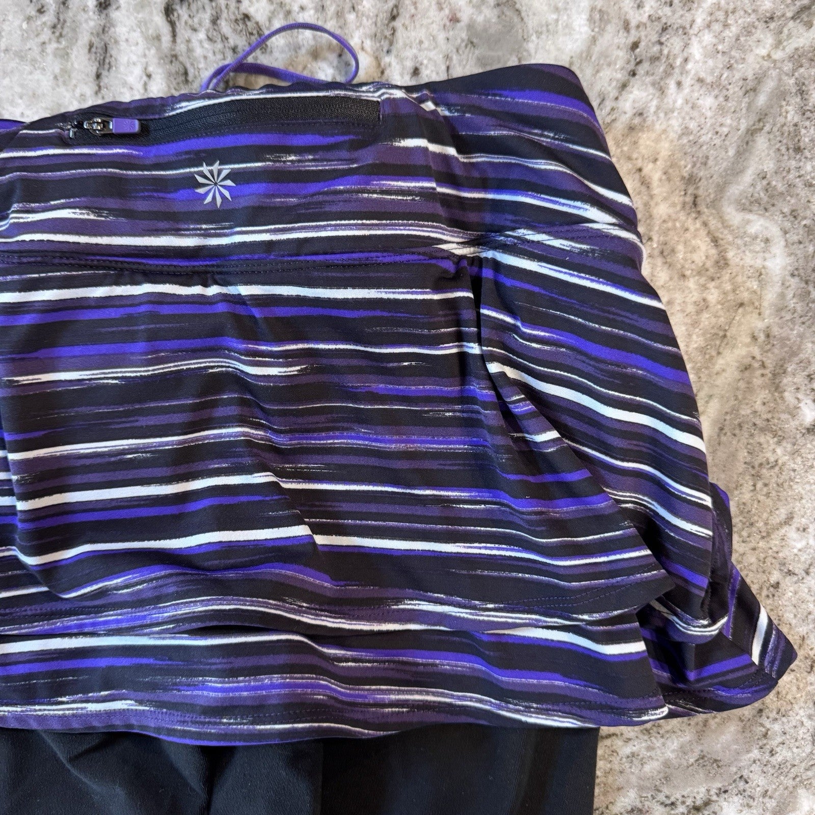 Athleta Skirted Leggings SP Black Purple Stripe Athletic Pants Capri Yoga
