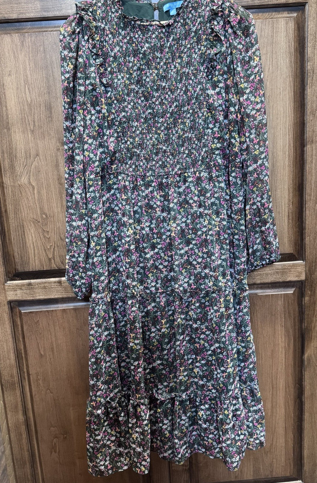 Draper James Floral Midi Dress Smocked Ruffled Tiered Long Sleeve Casual Size XL