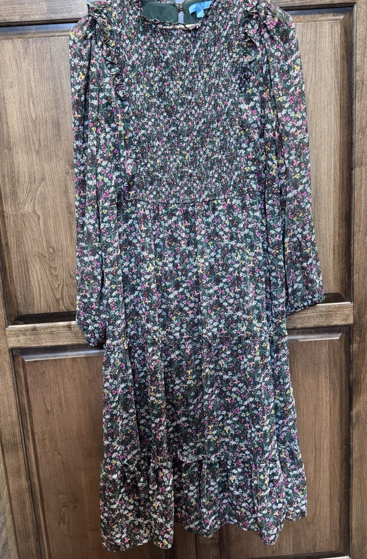Draper James Floral Midi Dress Smocked Ruffled Tiered Long Sleeve Casual Size XL