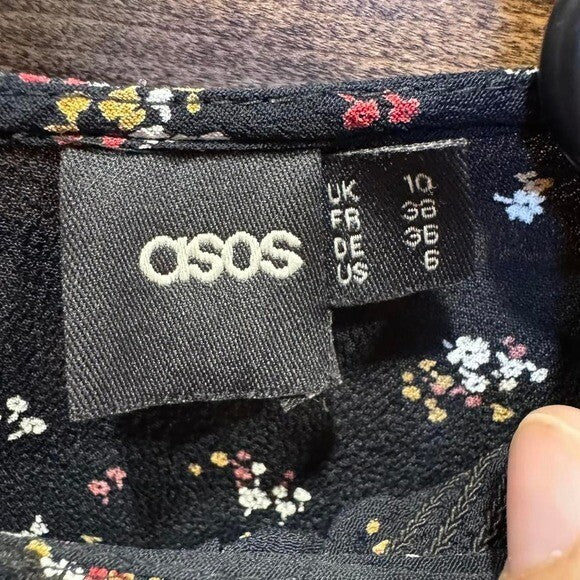 ASOS Size 6 Daisy Street shirred mini smock dress in navy ditsy floral