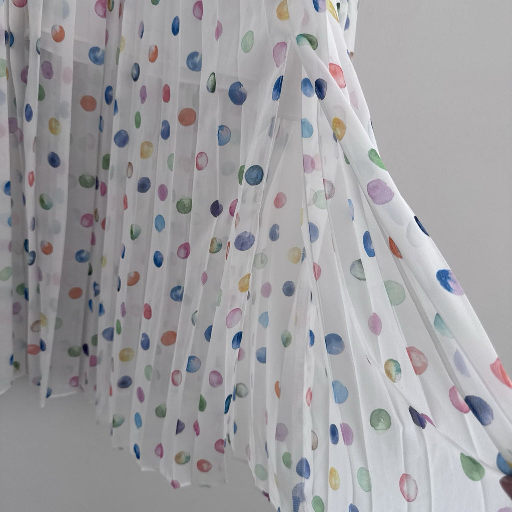 Topshop Pleated Polka Dot Midi Skirt US 6 White Multicolor Sheer NWT