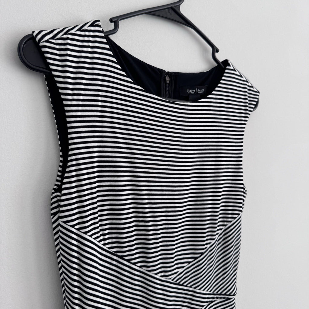 White House Black Market Striped Sheath Dress 14 Black White Ruffle