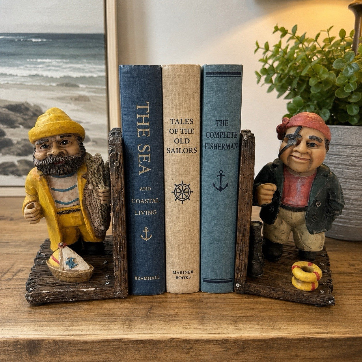 Vintage Fisherman Pirate Resin Bookends Nautical Coastal Sailor Decor Set
