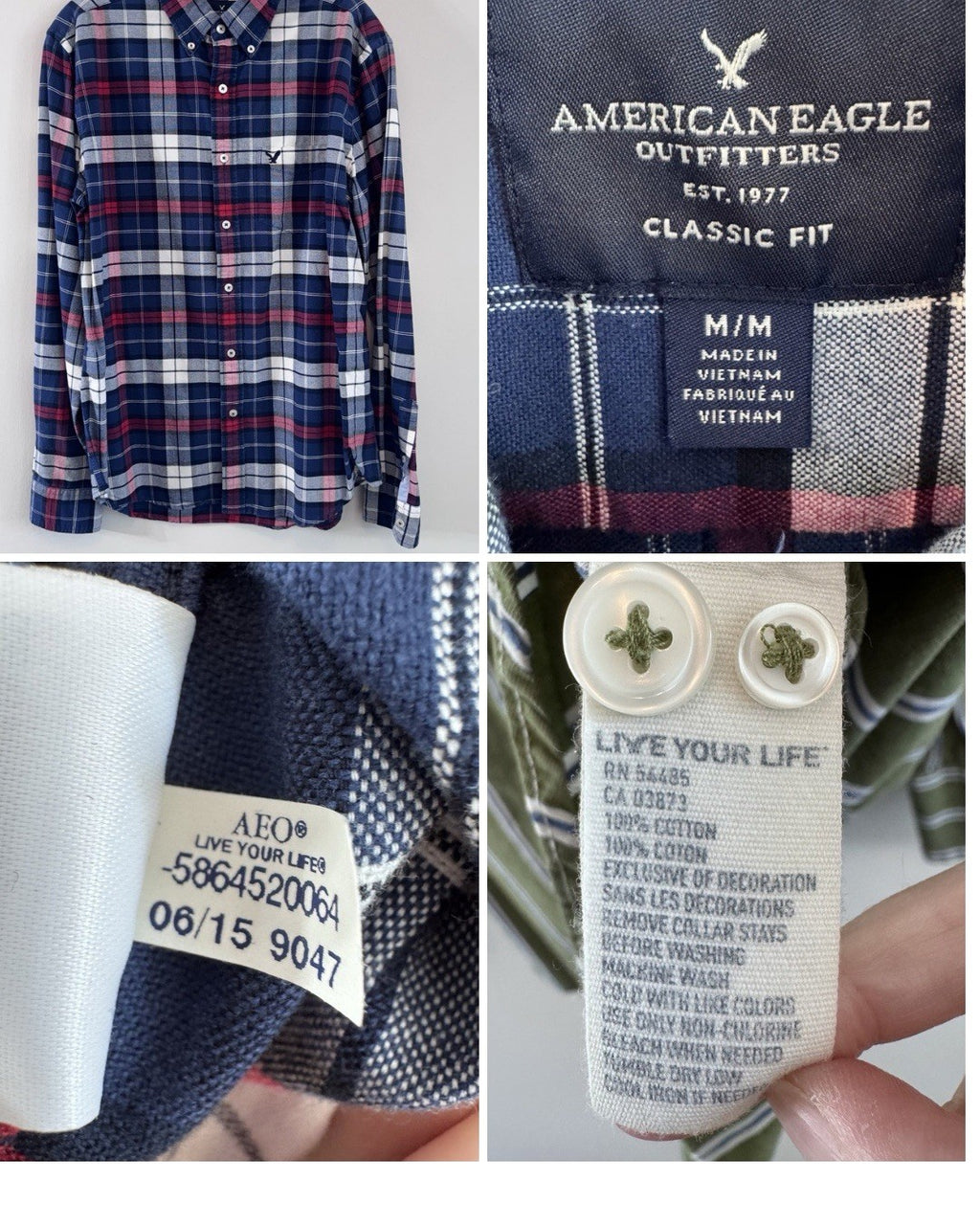 American Eagle Men’s Medium Shirt Lot 7 Plaid Button Up Vintage Fit Classic