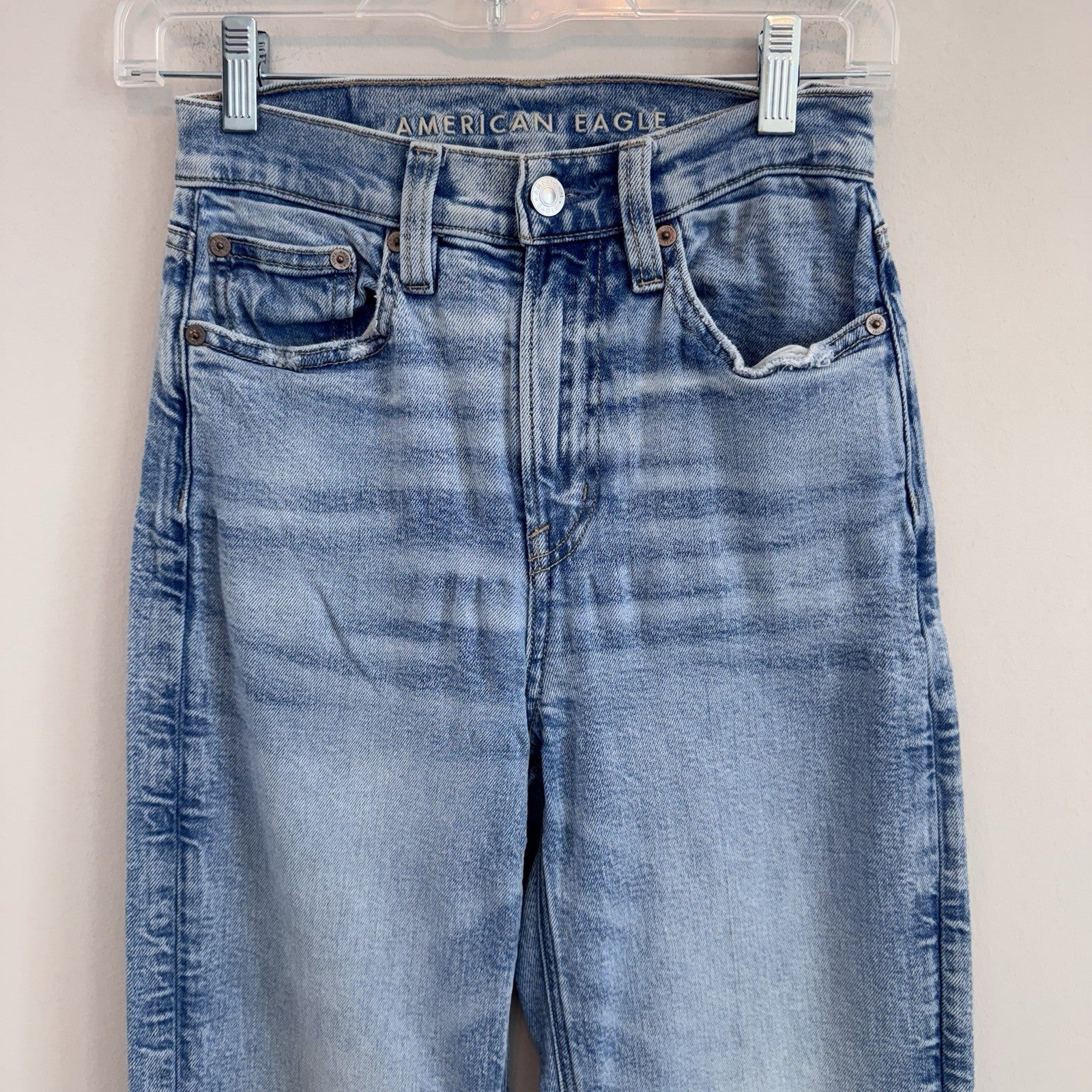 American Eagle Highest Rise Boyfriend Jeans 00 Short Light Wash Stretch Womens