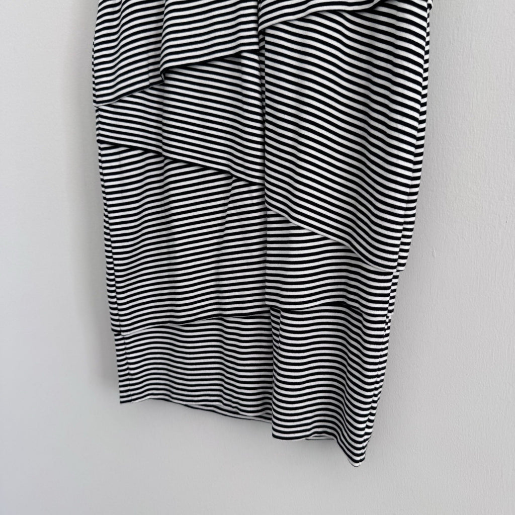 White House Black Market Striped Sheath Dress 14 Black White Ruffle