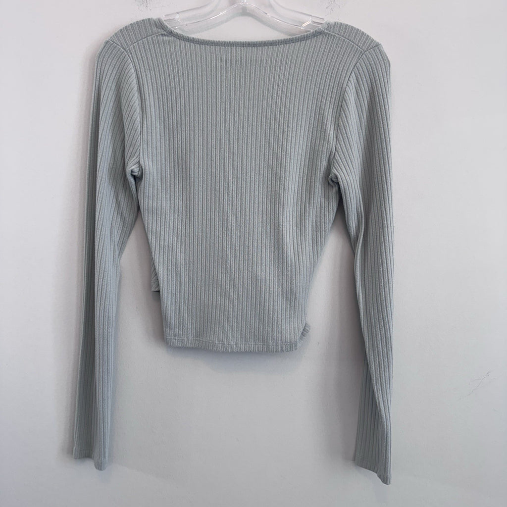 Abercrombie & Fitch Gray Ribbed Wrap Crop Top Long Sleeve Size S