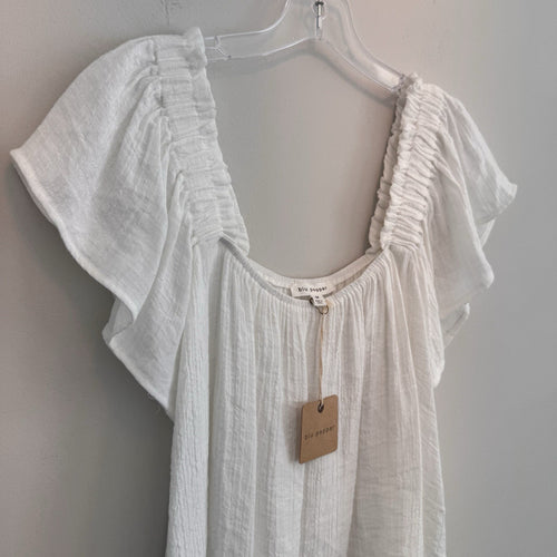 Blu Pepper Women’s Medium White Gauze Flutter Sleeve Square Neck Blouse NEW