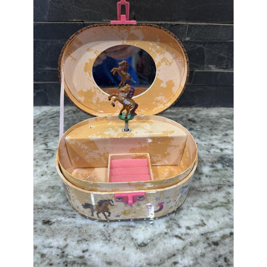 Hot Focus Dashing Horse Oval Shaped Musical Jewelry Box