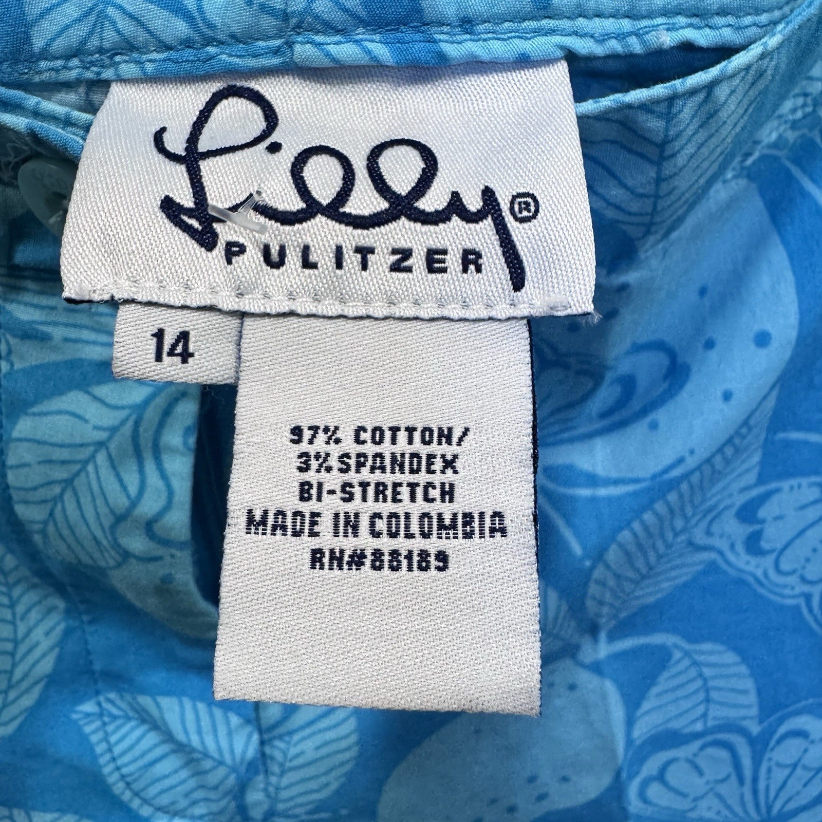 Lilly Pulitzer 14 Blue Capri Pants Butterfly Print Bi-Stretch Cotton Spandex