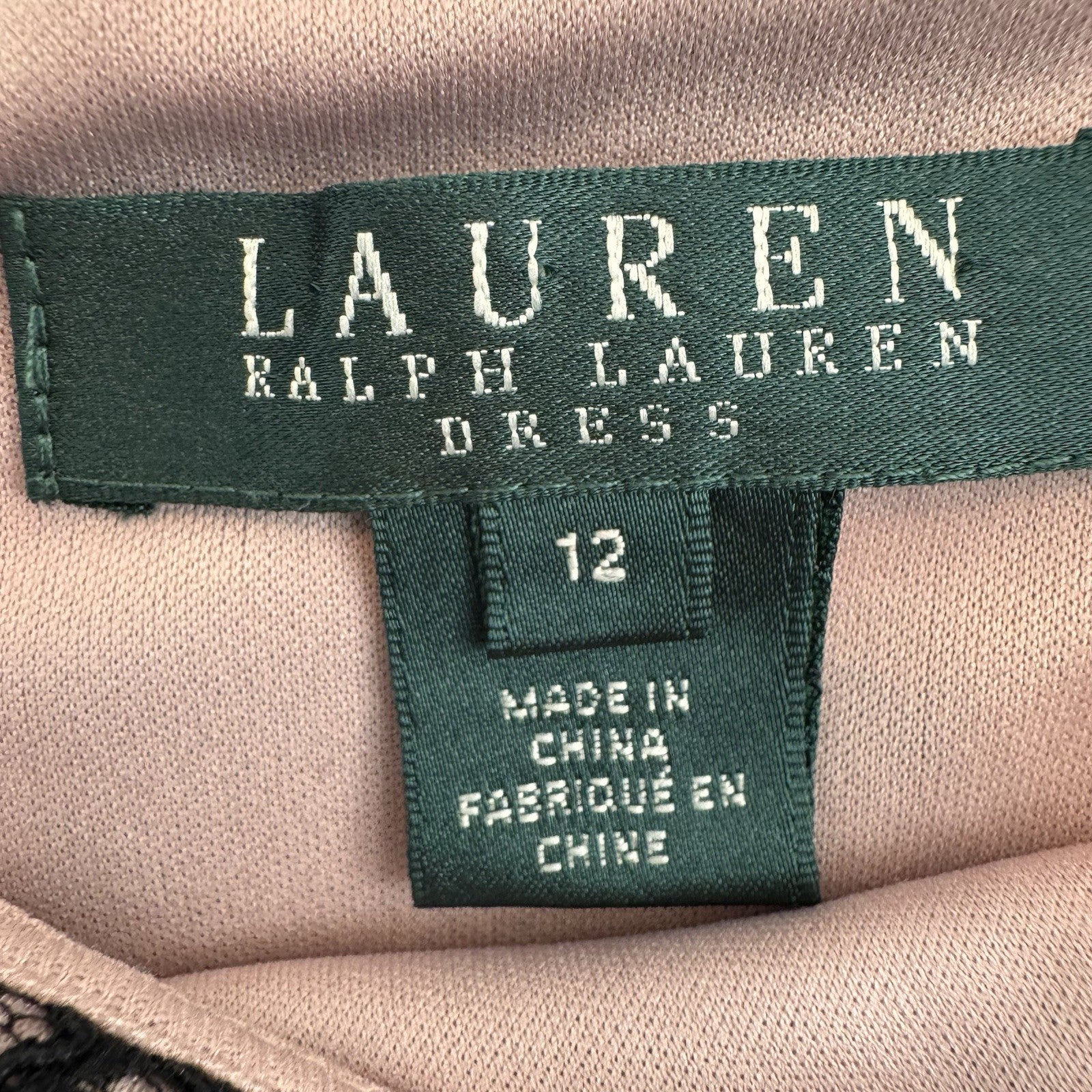 Lauren Ralph Lauren Black Lace Pink Lined Sheath Dress Size 12 Cap Sleeve Womens