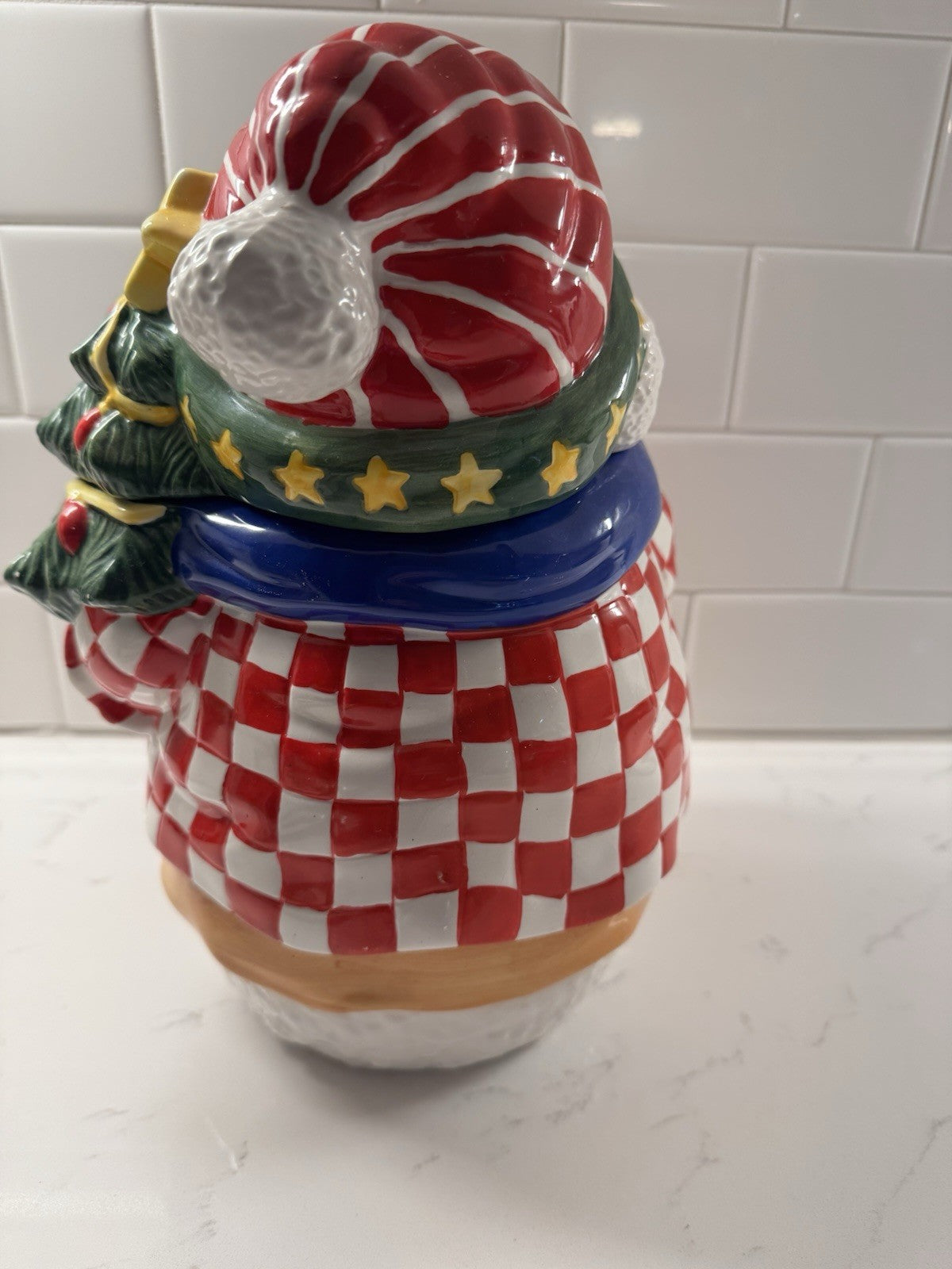 Vintage Young's Heartfelt Kitchen Creations Cookie Jar Snowman Cardinal & Tree