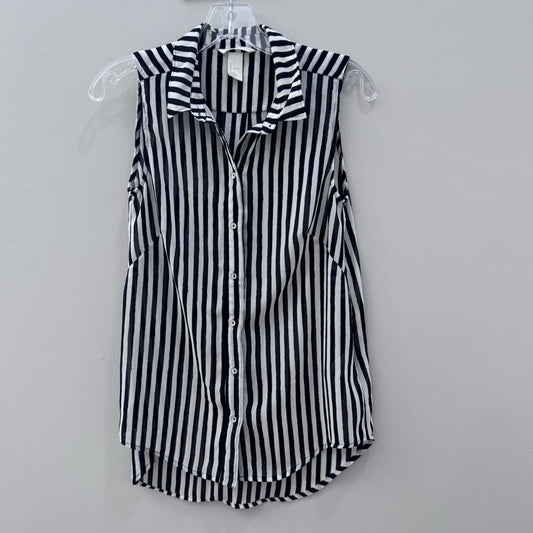 H&M Black White Vertical Stripe Sleeveless Button Down Blouse Top Sz 2