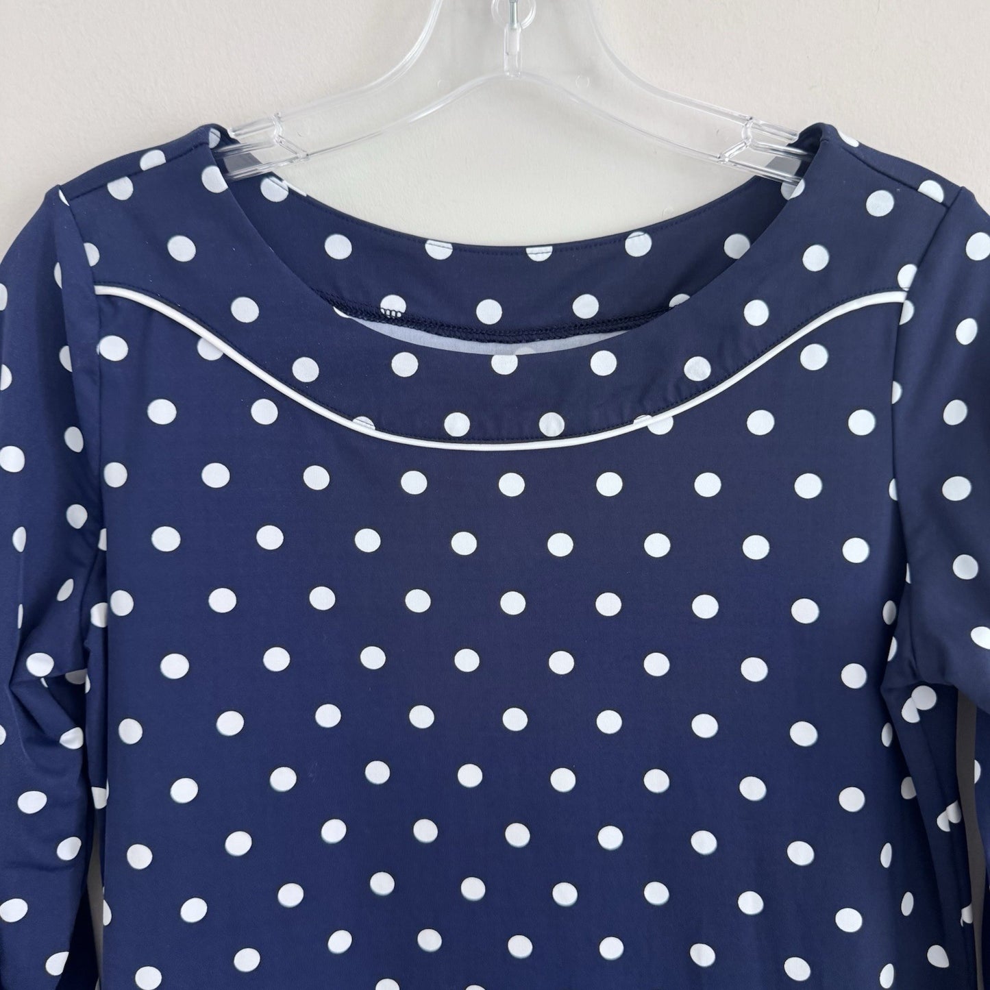 Lands End Dress Womens Sz Small Blue White Polka Dot Pullover 3/4 Sleeve Casual