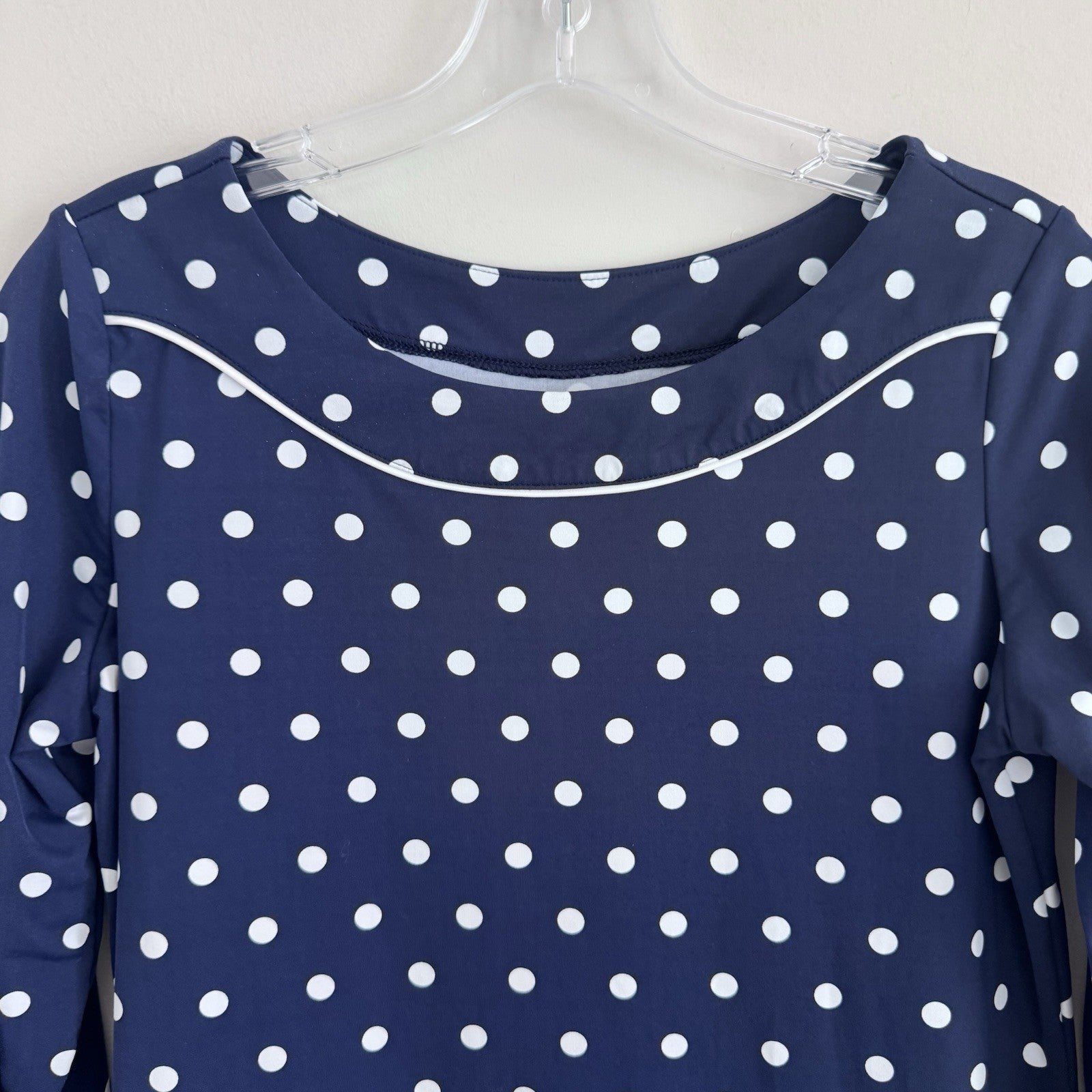 Lands End Dress Womens Sz Small Blue White Polka Dot Pullover 3/4 Sleeve Casual