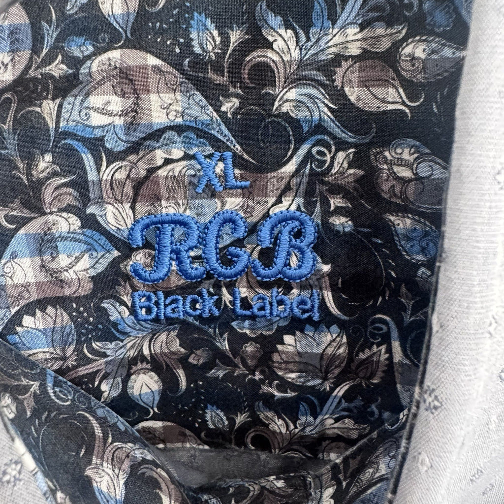 RGB Black Label Mens XL Blue Micro Dot Shirt Floral Trim Cotton