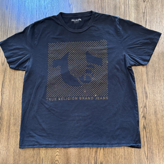 True Religion Black Crystal Logo T-Shirt Men’s 2XL Cotton Made in China