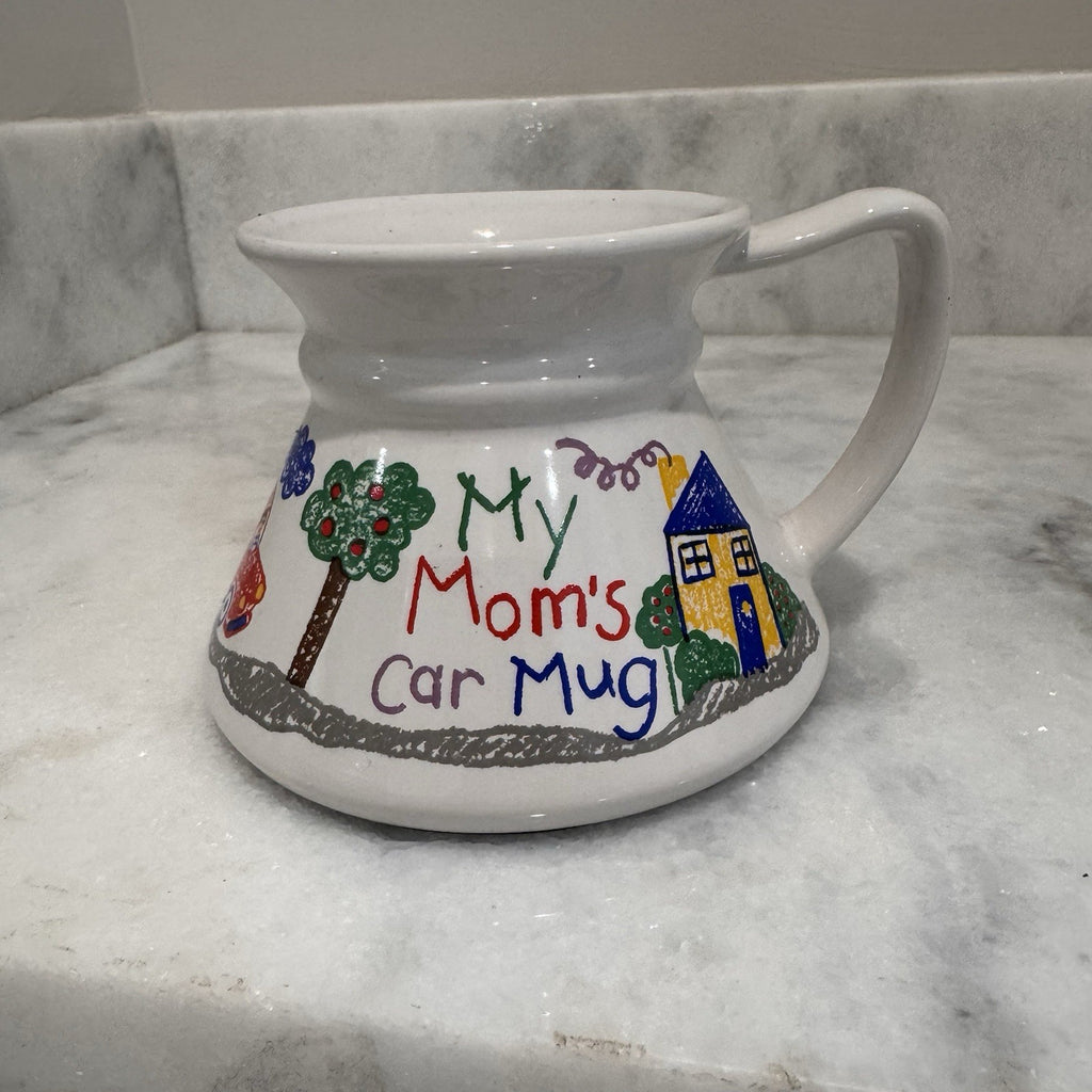 Vintage My Mom's Car Mug Wide Base No-Tip Ceramic Commuter Travel Cup Retro