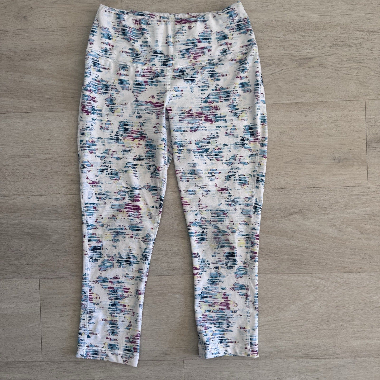 Zelos Women’s Leggings Small White Abstract Print Stretch Athletic Yoga Pants 