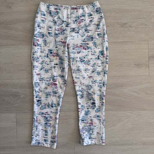 Zelos Women’s Leggings Small White Abstract Print Stretch Athletic Yoga Pants 