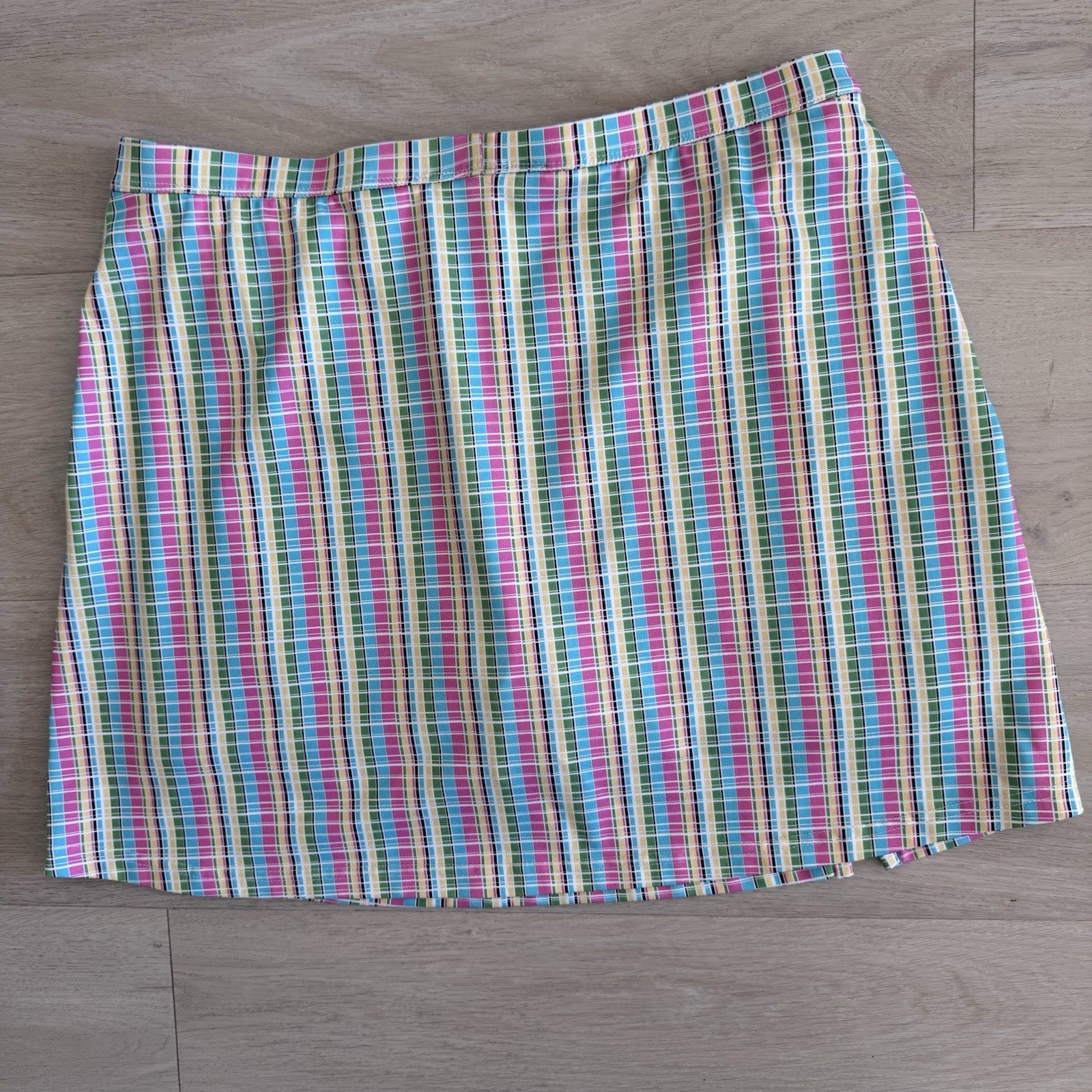 Cindy Ricci Colorful Plaid Skort Skirt Shorts Size M Stretch Golf Tennis