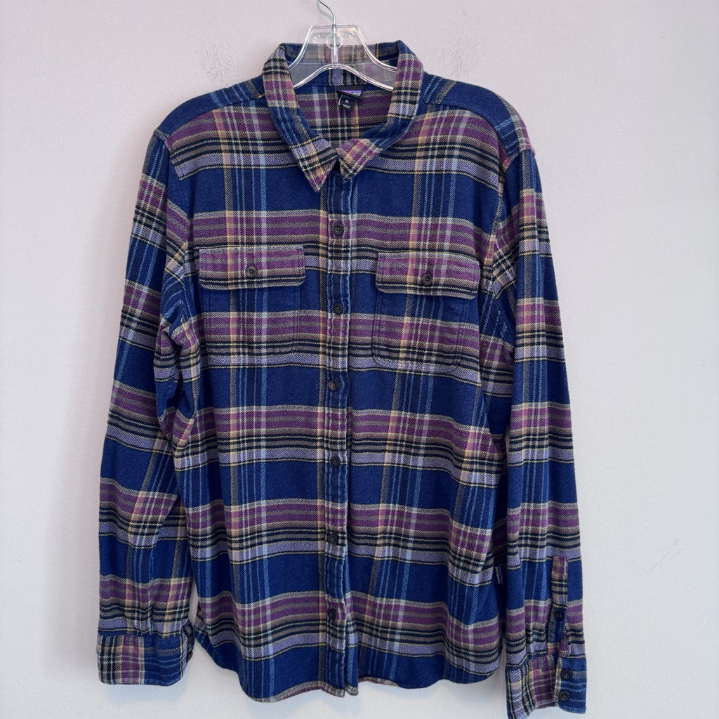 Patagonia Organic Cotton XL Plaid Flannel Shirt Blue Purple Button Up