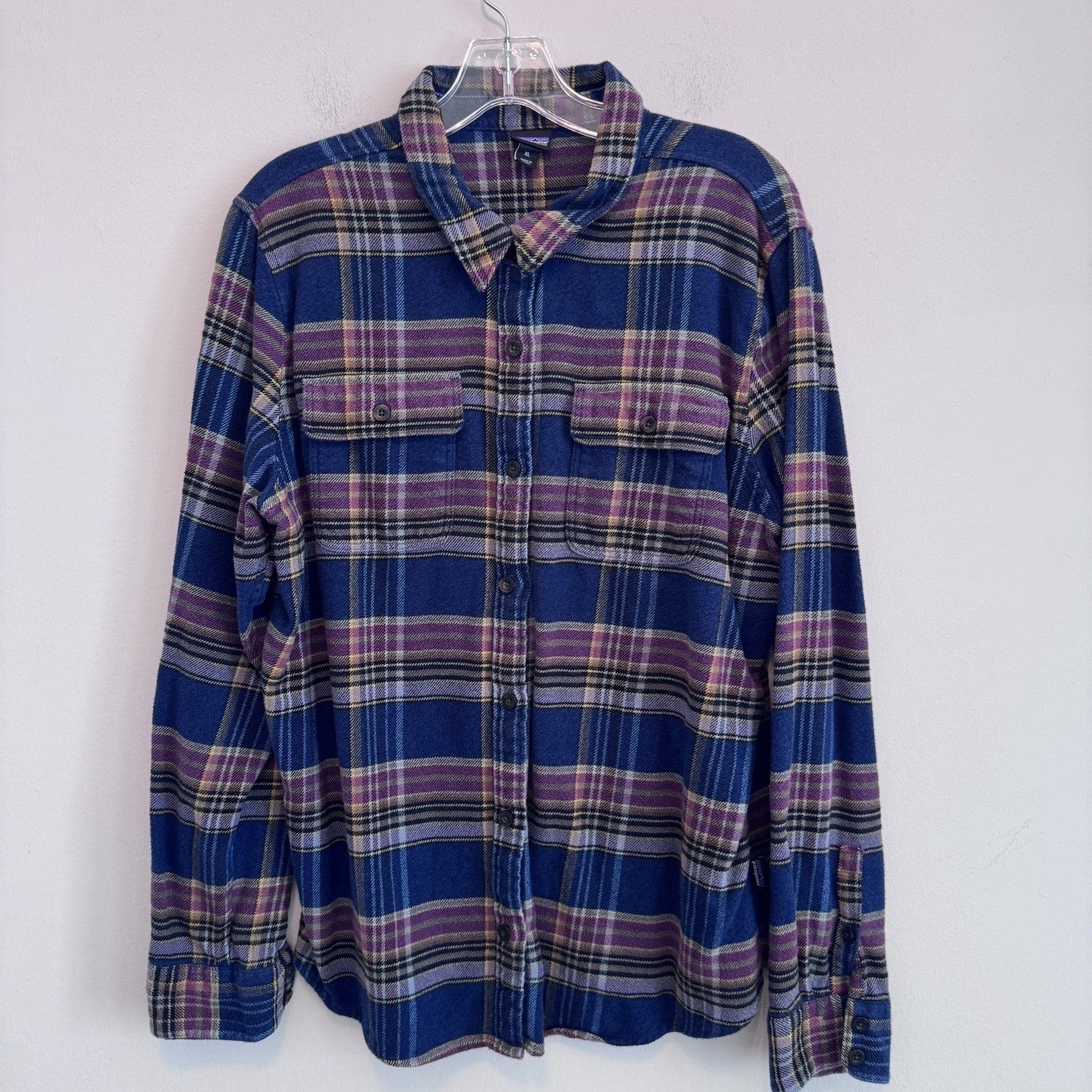 Patagonia Organic Cotton XL Plaid Flannel Shirt Blue Purple Button Up