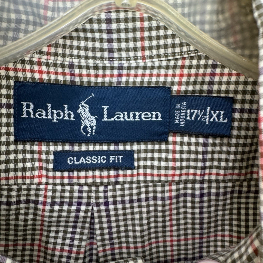 Ralph Lauren Men’s Blue Plaid Button Down Shirt Size XL 17.5 Custom Fit Cotton