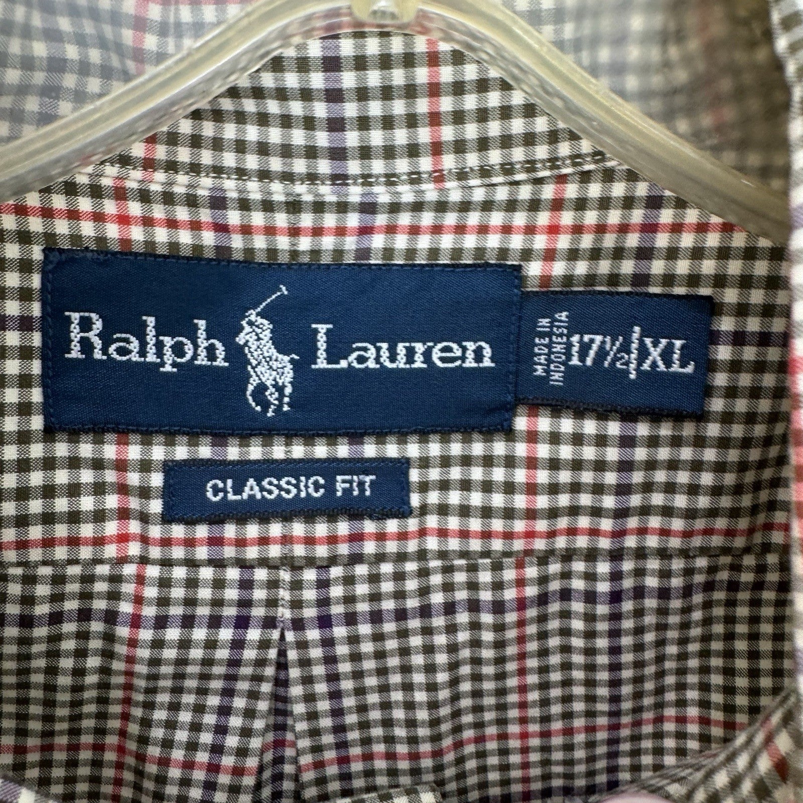 Ralph Lauren Men’s Blue Plaid Button Down Shirt Size XL 17.5 Custom Fit Cotton