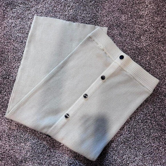 Missguided Ribbed Button-Down Midi Skirt | Sage Green | Size M / US 4