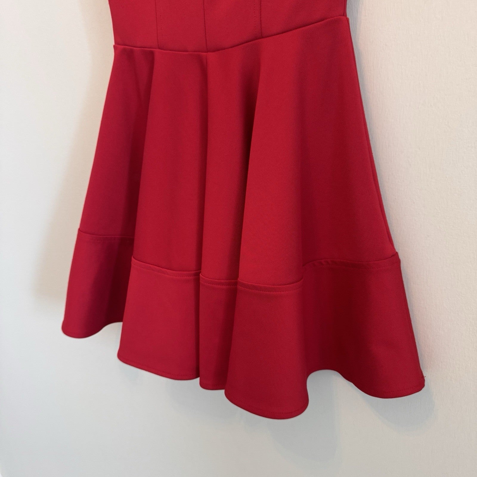 Topshop Womens US 2 Red V-Neck Fit & Flare Mini Skater Dress Cap Sleeve