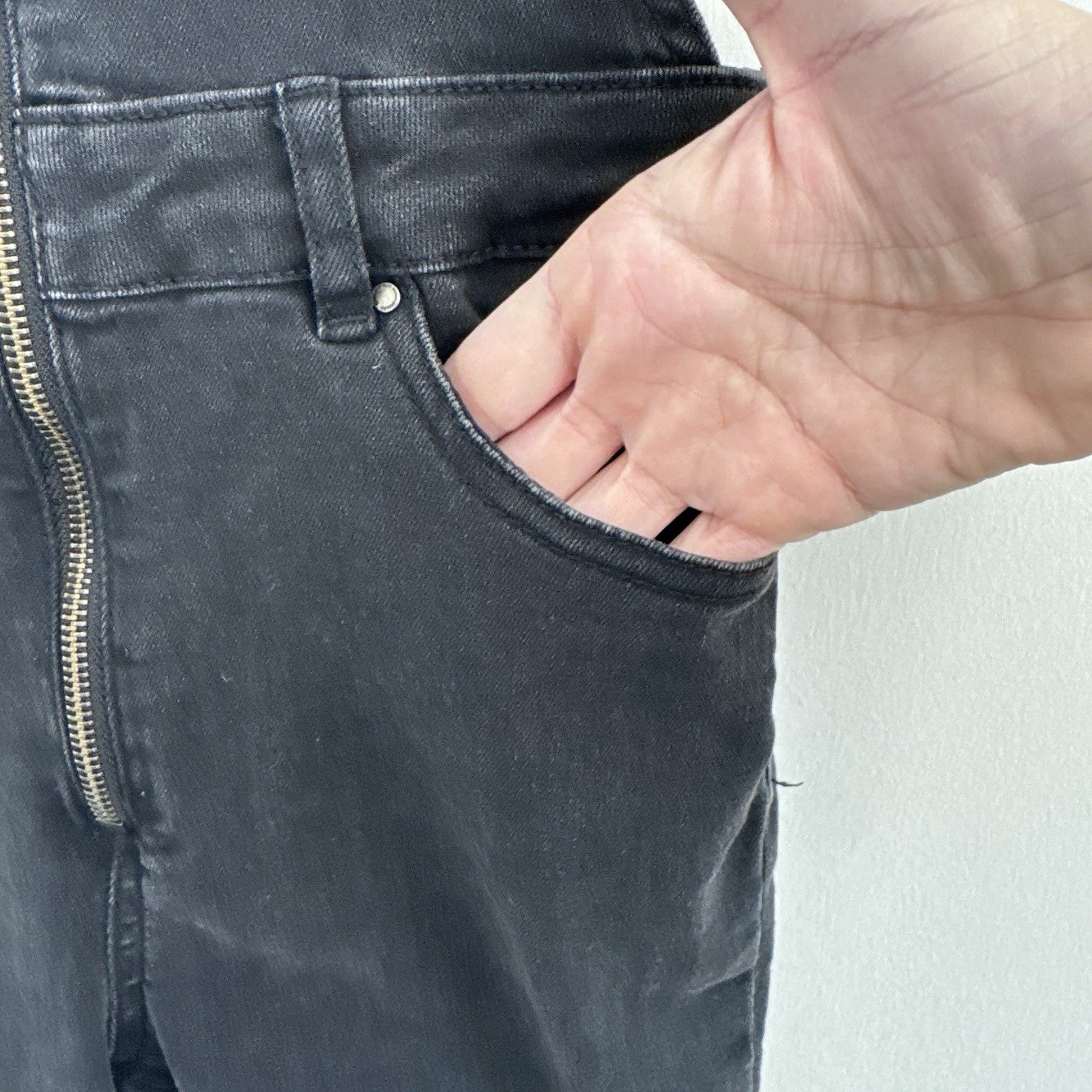 ZARA Trafaluc Black Denim Overalls XS Zip Front Raw Hem Cropped