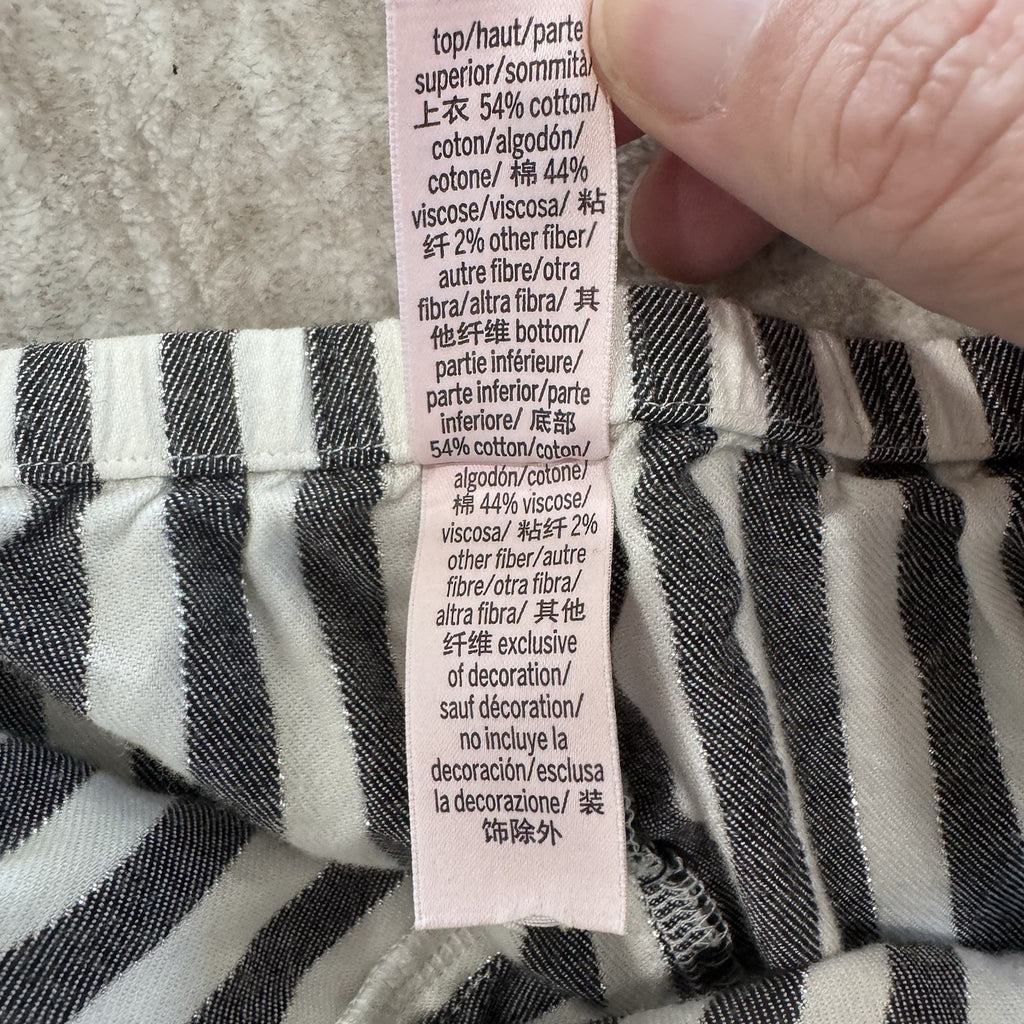 Victoria's Secret Pajama Shorts Silver Metallic Stripe Black White Lounge Medium