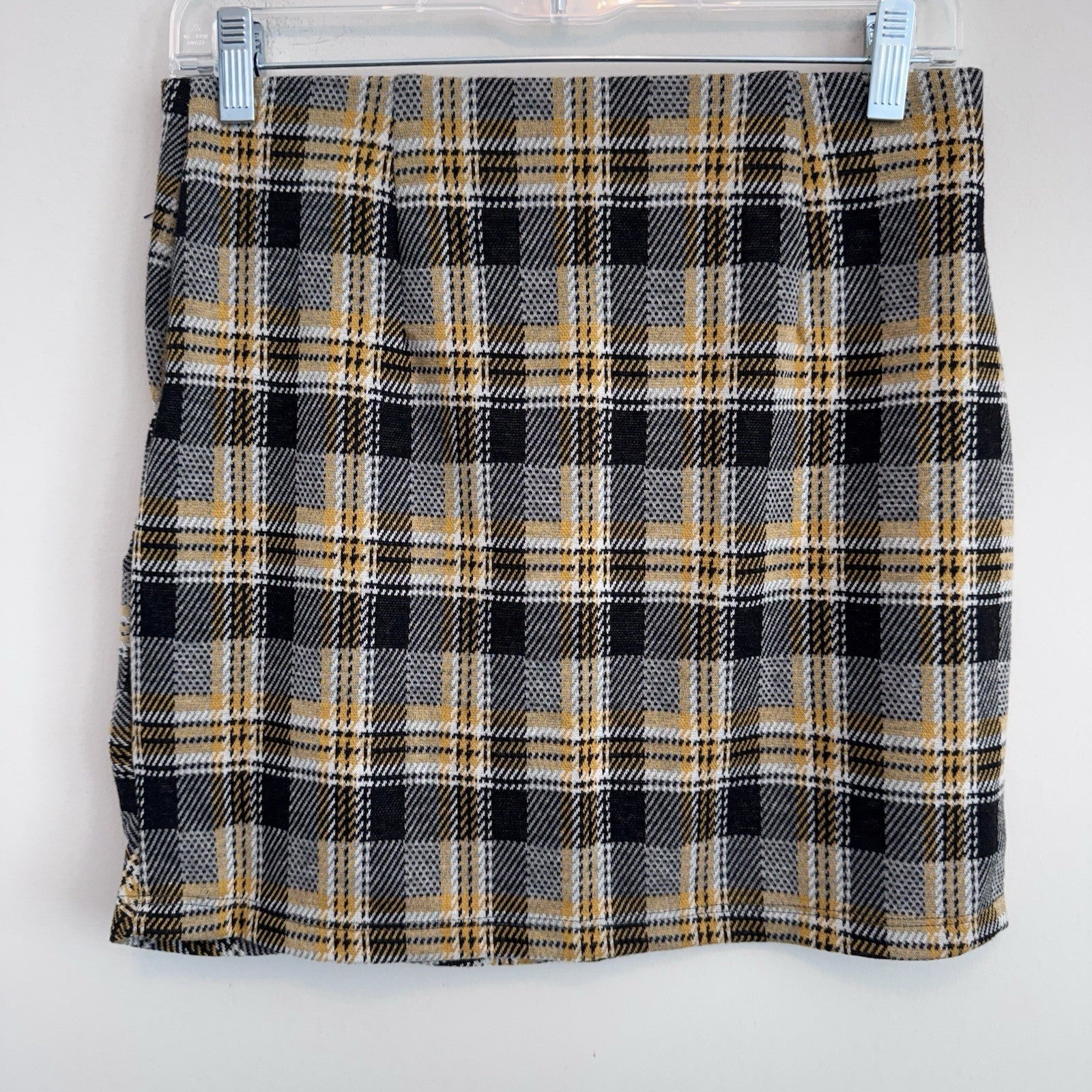 Urban Outfitters Plaid Mini Skirt Yellow Black Grey Ruched Knot Front Women's M