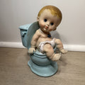Vintage 1970s Potty Training Baby Coin Bank Kitsch Blue Toilet Chalkware MCM 6"