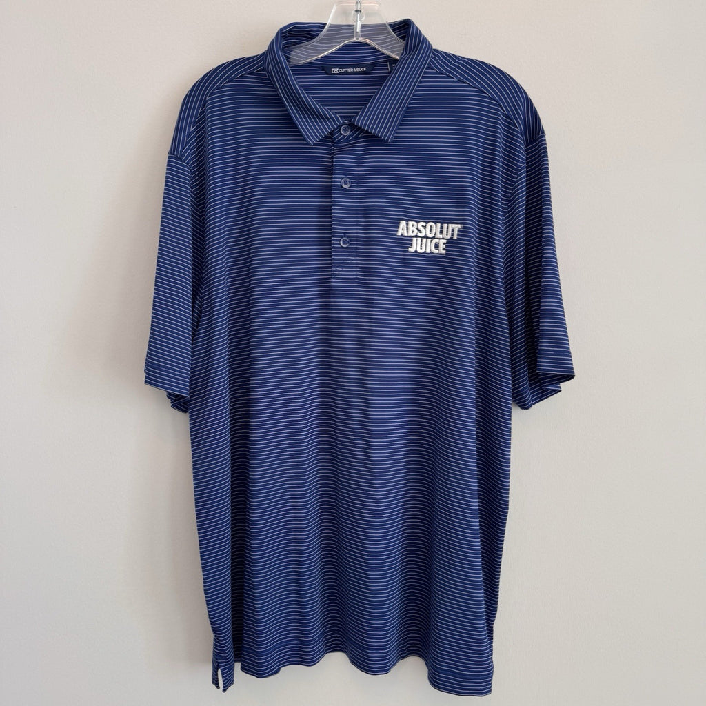 Cutter & Buck Absolut Juice Polo Shirt Mens XL Blue Stripe Golf Performance 