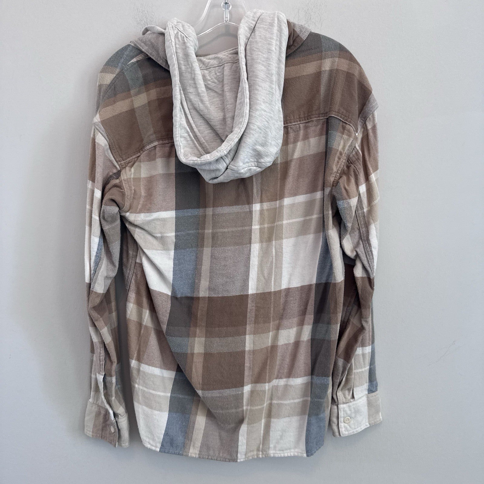 American Eagle Hooded Flannel Shirt XS Plaid Button Front Removable Hood