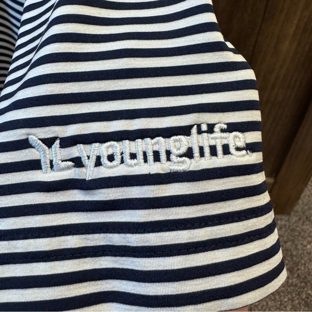 Vineyard Vines Performance Polo Shirt M Navy White Stripe Young Life Logo Golf