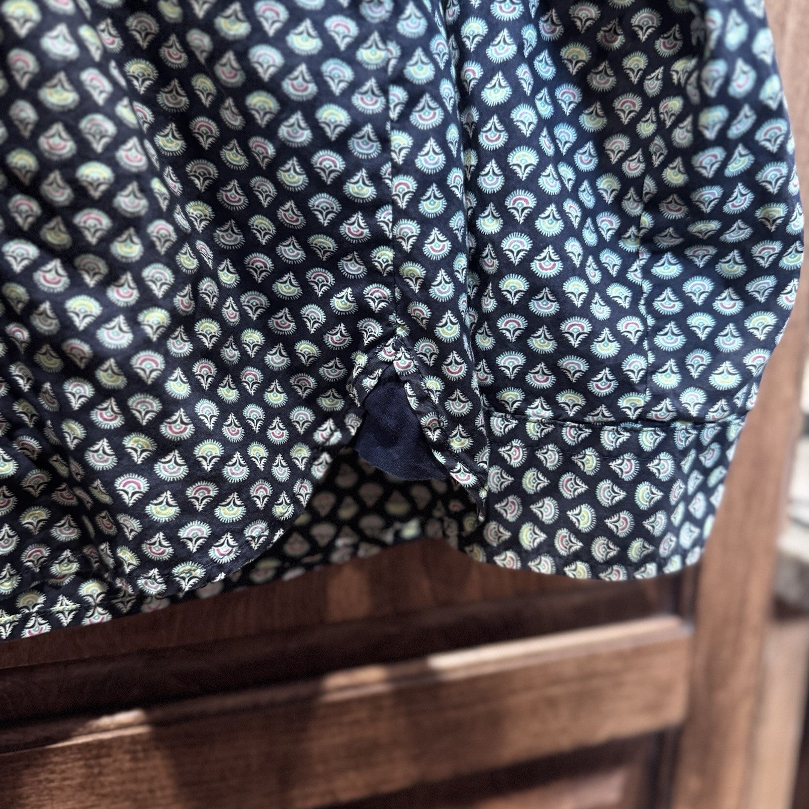 Talbots Button Down Shirt Size 16 Navy Multicolor Paisley Print 