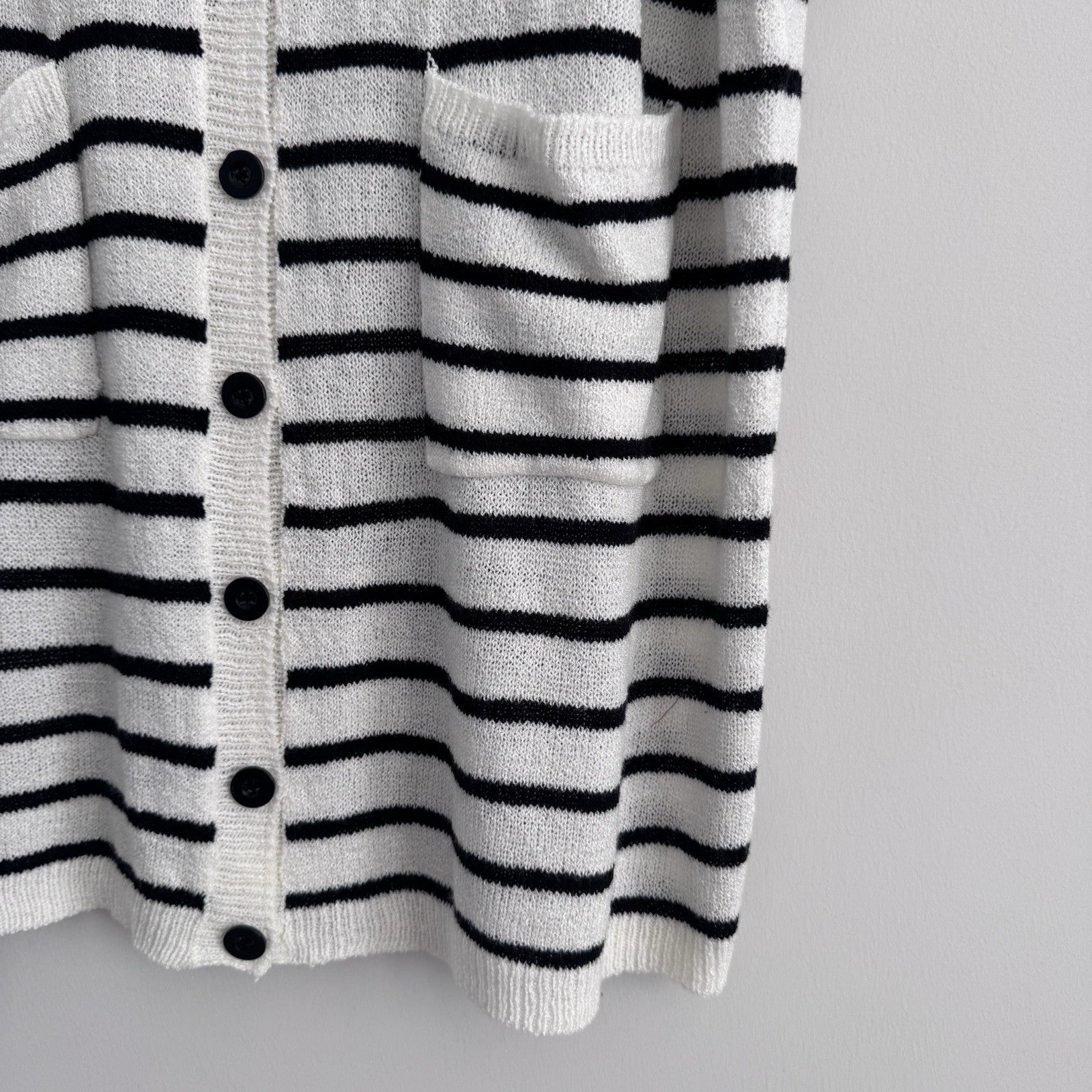 BiBi Striped Button Front Cardigan Dress White Black Size L Collared
