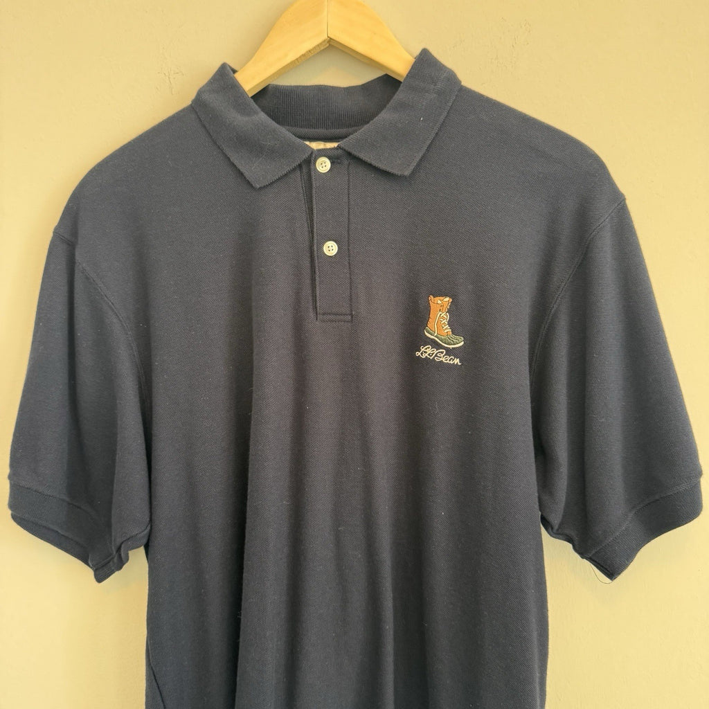 L.L. Bean Vintage Made in USA Bean Boot Logo Polo Shirt Navy Men's Medium