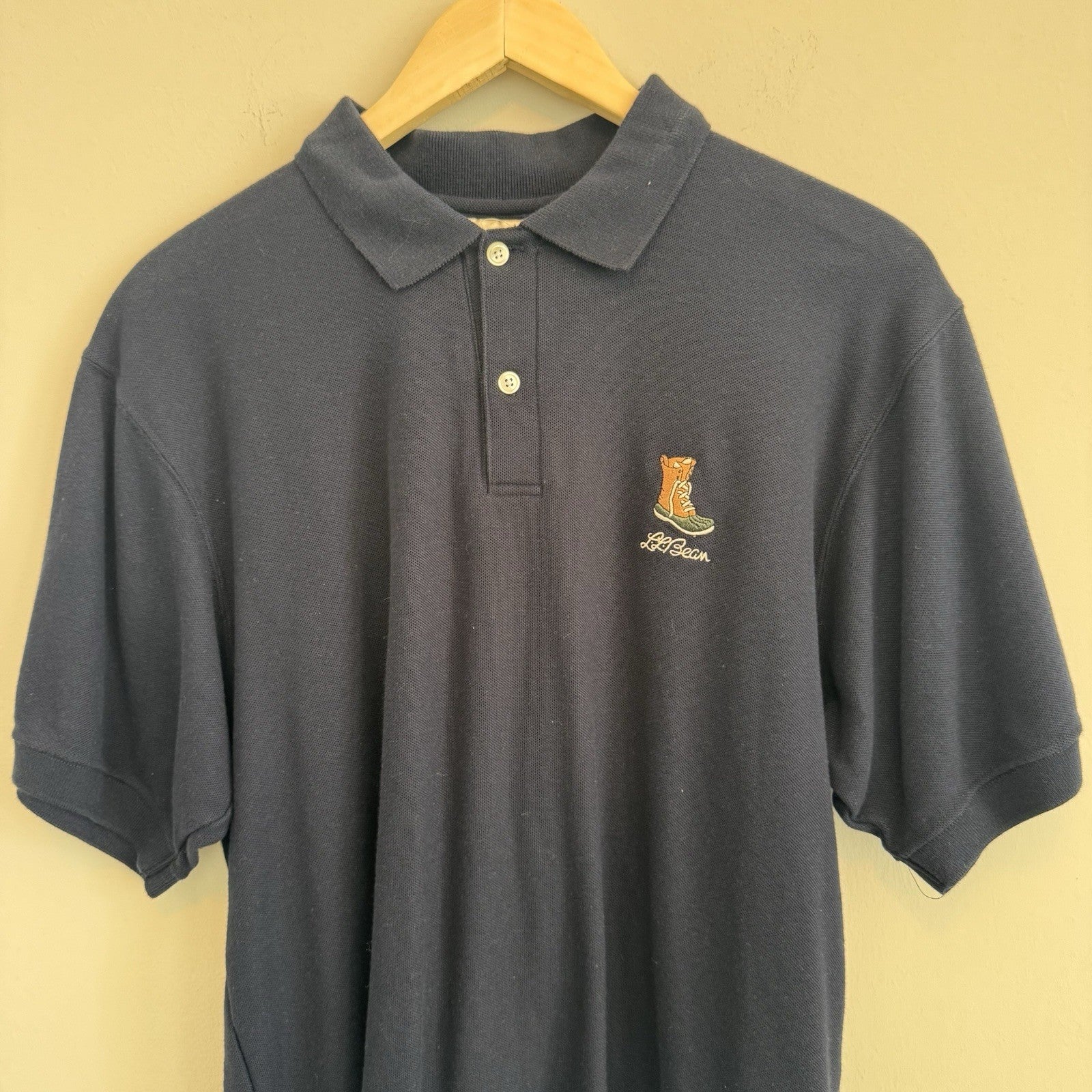 L.L. Bean Vintage Made in USA Bean Boot Logo Polo Shirt Navy Men's Medium
