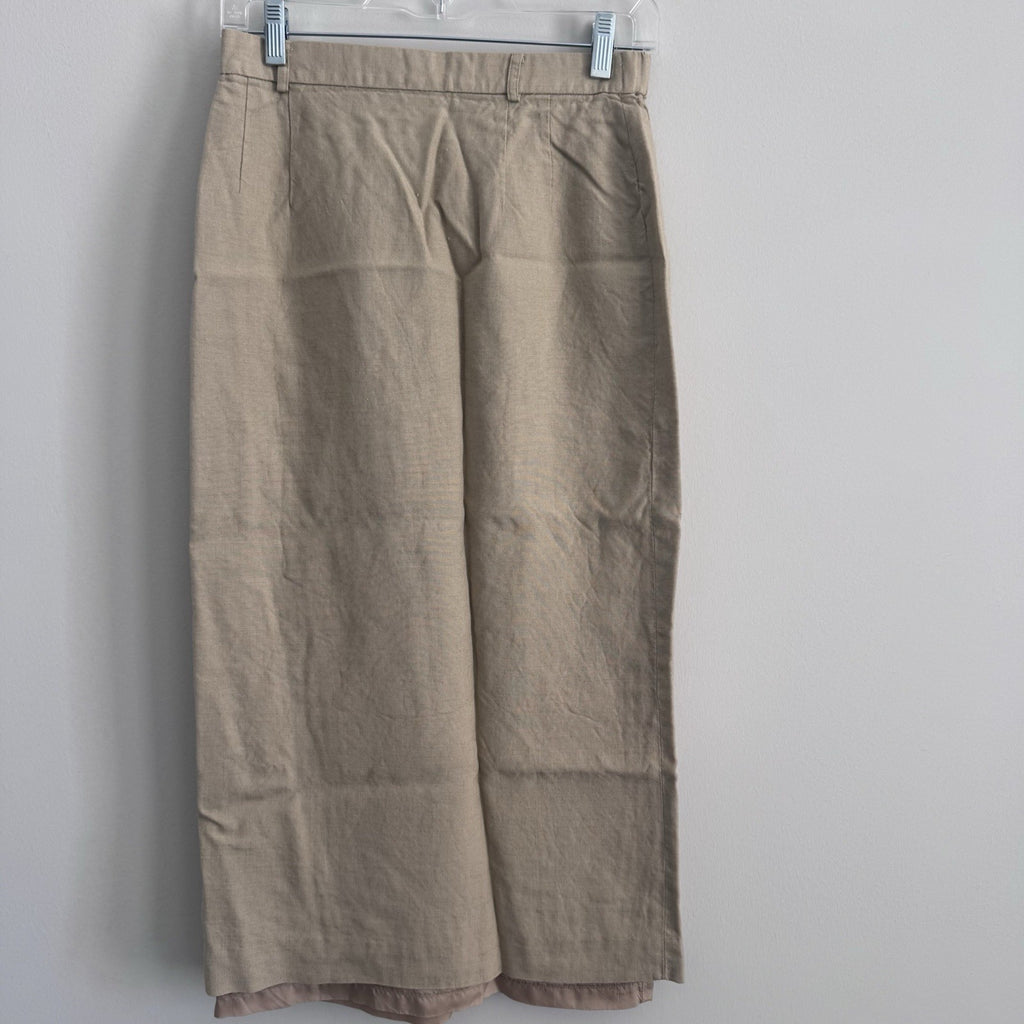 Y2K Talbots Linen Blend Skirt 10 Beige Midi Lined Classic Career