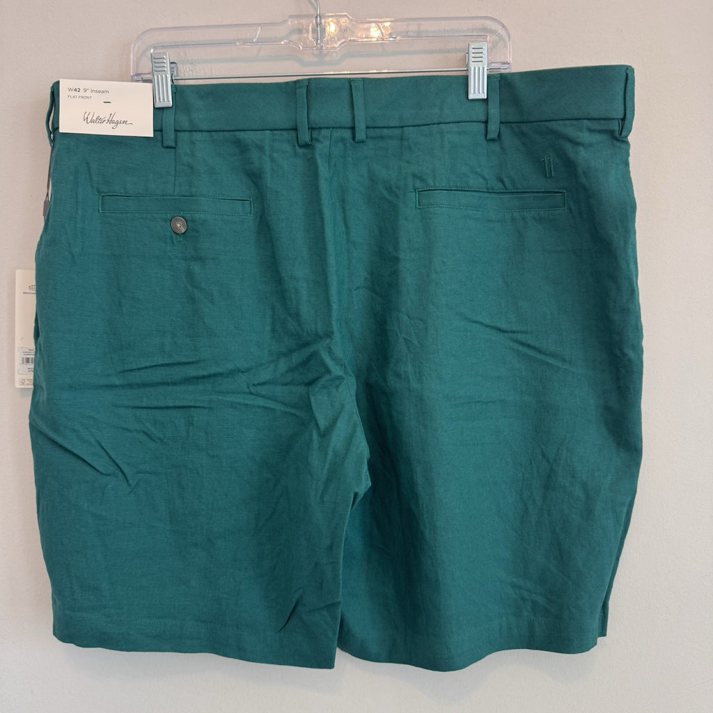 Walter Hagen Men's Clubhouse Linen Shorts W42 9" Inseam Flat Front Green NWT