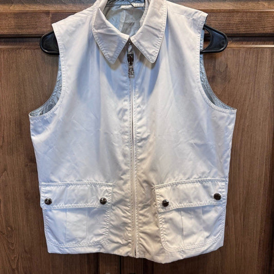 Ralph Lauren Womens PM White Silver Metallic Reversible Vest Snaps $189 NWOT