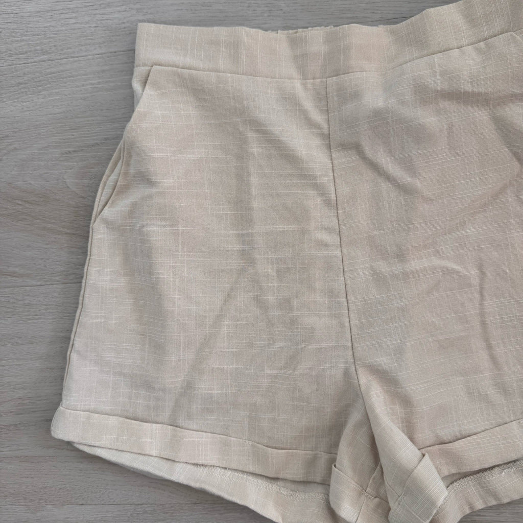 Princess Polly Women’s Beige Linen Look Tailored Shorts US 2 Minimalist