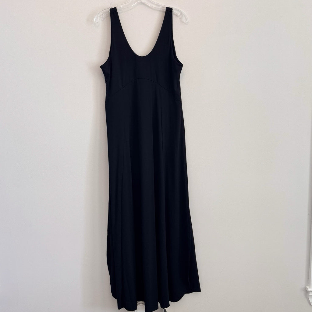 Halara Women's Medium Black U-Neck Flowy Maxi Tank Dress Side Slits Sleeveless