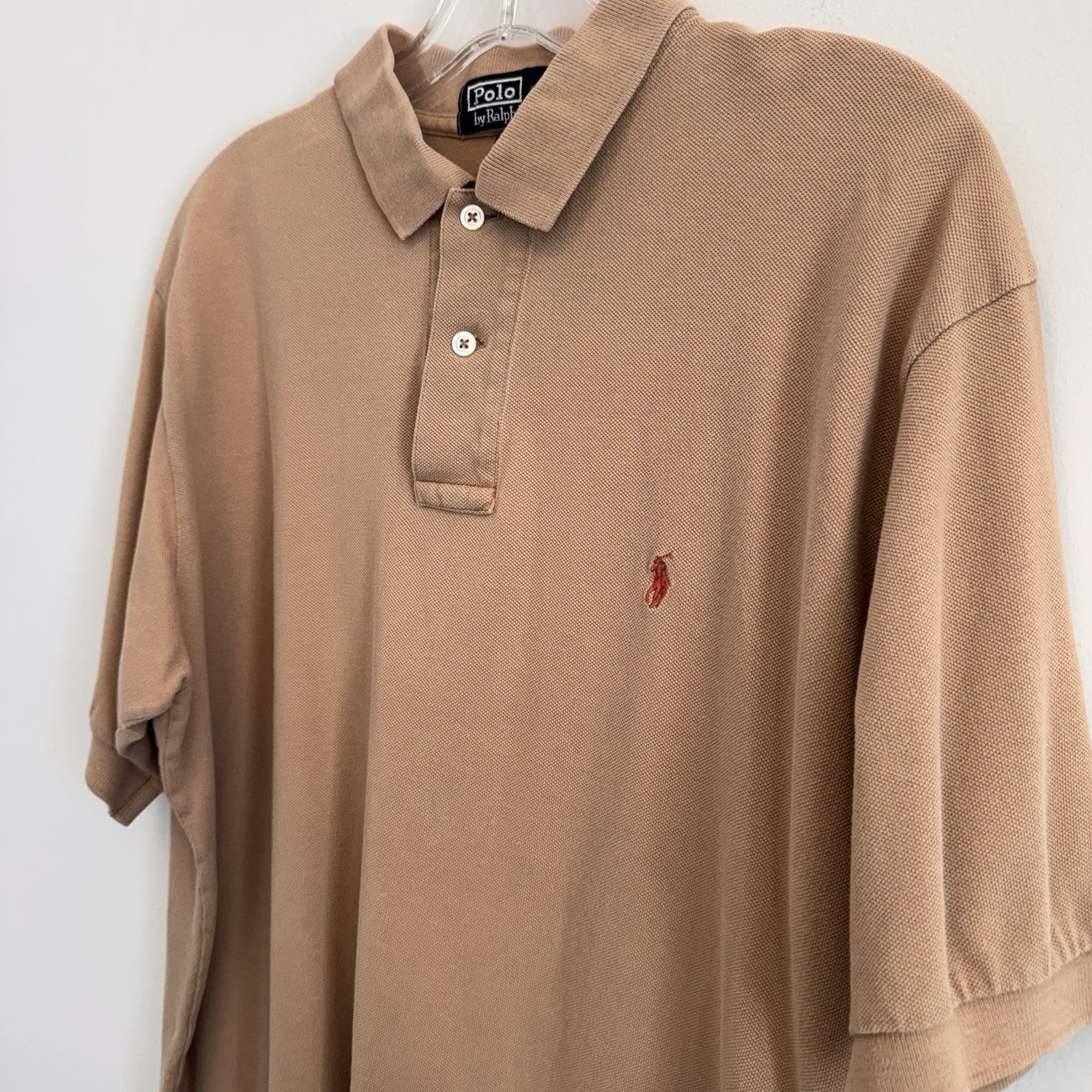 Polo Ralph Lauren Mens Large Tan Khaki Short Sleeve Pique Polo Shirt Pony